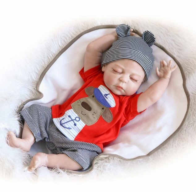 22'' Boy Full body Silicone Reborn Baby Sleeping Doll soft vinyl Lifelike Newborn Image