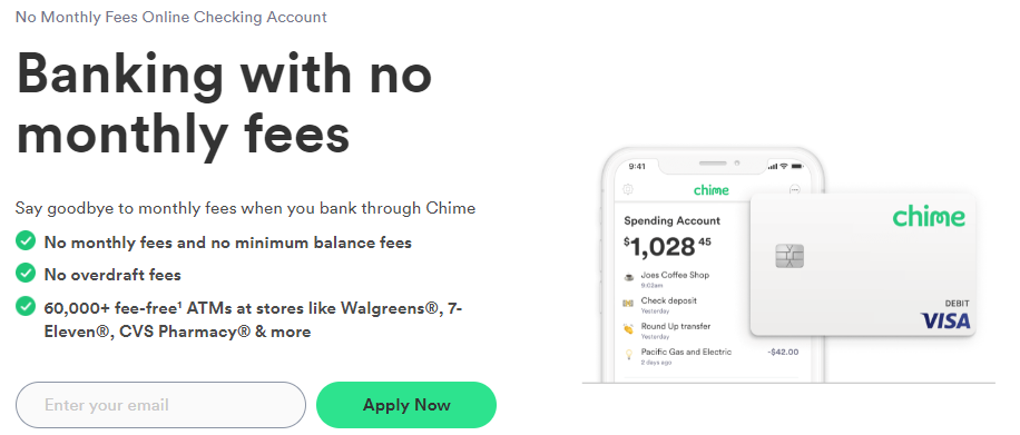 Chime Banking with no monthly fees